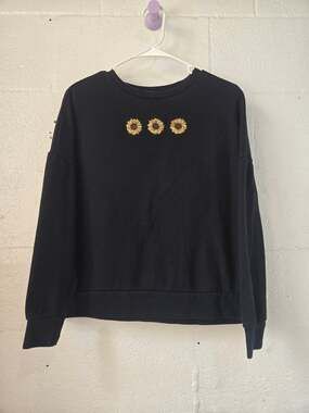 Hot Topic Sunflower Trio Sweatshirt Womens Small Black Embroidered Y2K Style